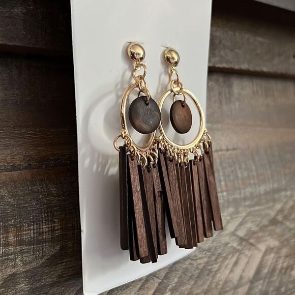 New Circle Decor Wooden Tassel Drop Earrings - Picture 8 of 8